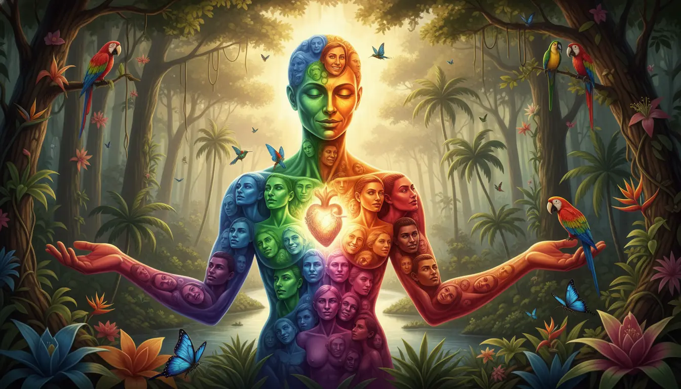 exaltar a beleza da mistura e ironizar o conflito racial. O Arco-íris em guerra consigo mesmo